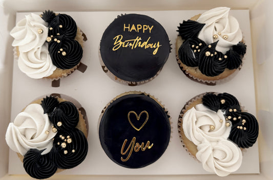 Customised Cupcakes [Black & Gold]
