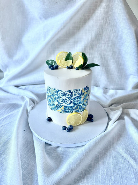 Mediterranean Lemon & Blueberry Tile Cake
