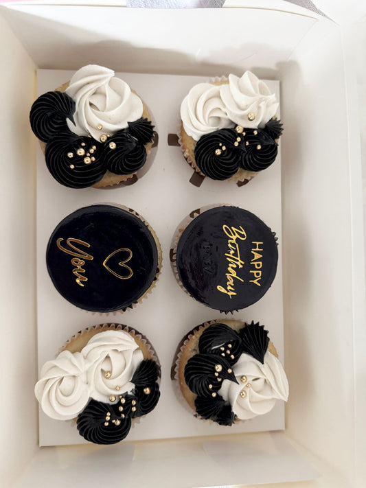 Customised Cupcakes [Black & Gold]